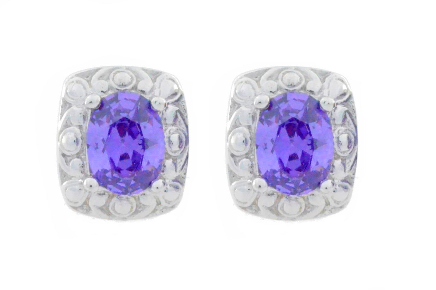 3 Ct Amethyst Oval Stud Earrings .925 Sterling Silver