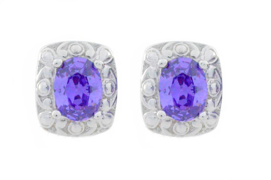 3 Ct Amethyst Oval Stud Earrings .925 Sterling Silver