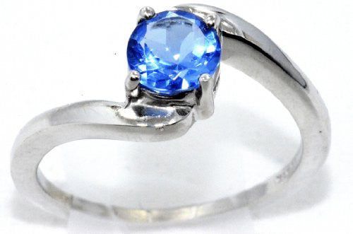 1 Ct Tanzanite Round Ring .925 Sterling Silver Rhodium Finish