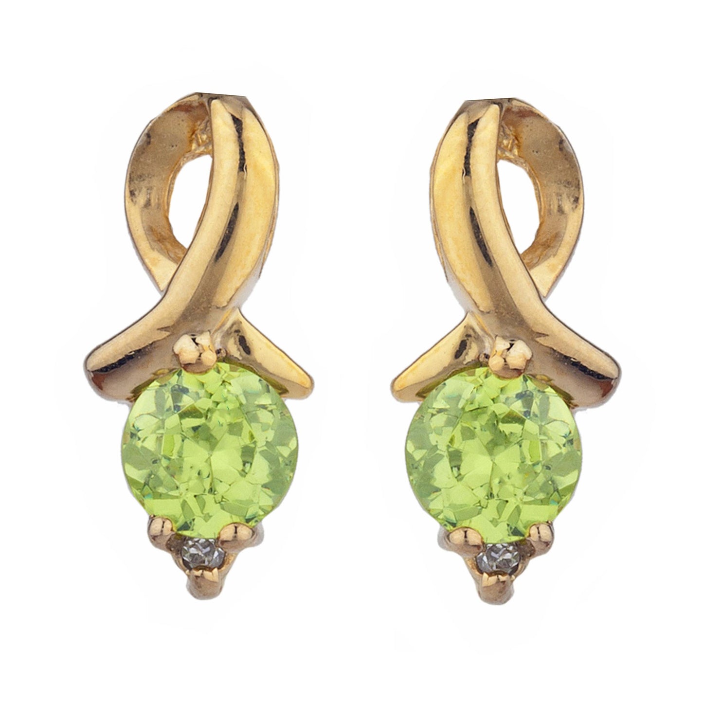 14Kt Yellow Gold Plated Peridot & Diamond Round Design Stud Earrings