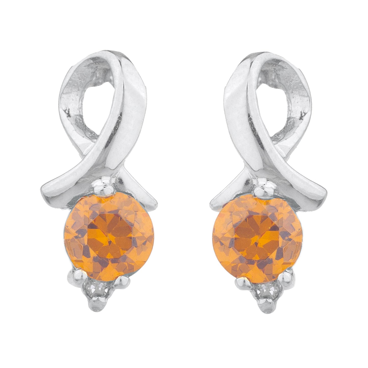 1 Ct Orange Citrine & Diamond Round Design Stud Earrings 14Kt White Gold