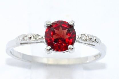 1 Ct Garnet & Diamond Round Ring .925 Sterling Silver Rhodium Finish