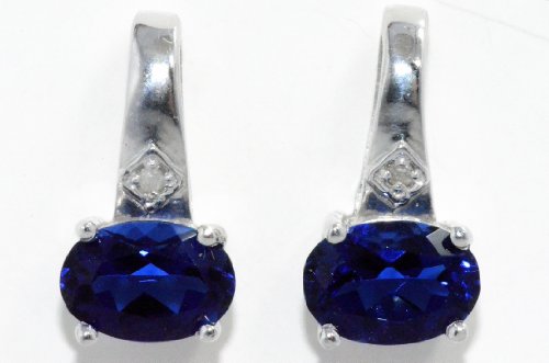 2 Ct Created Blue Sapphire Oval Diamond Stud Earrings .925 Sterling Silver