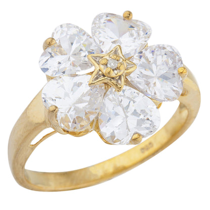 14Kt Gold Zirconia & Diamond Heart Flower Design Ring