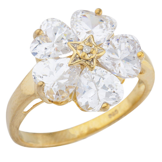 14Kt Gold Zirconia & Diamond Heart Flower Design Ring