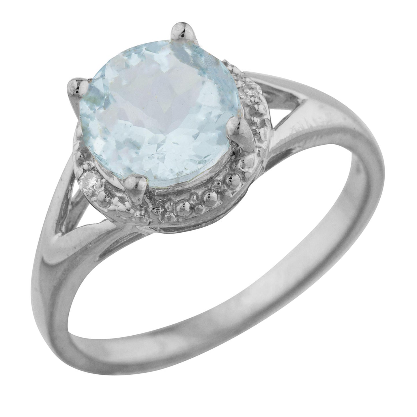 14Kt Gold 2 Ct Aquamarine & Diamond Halo Design Round Ring