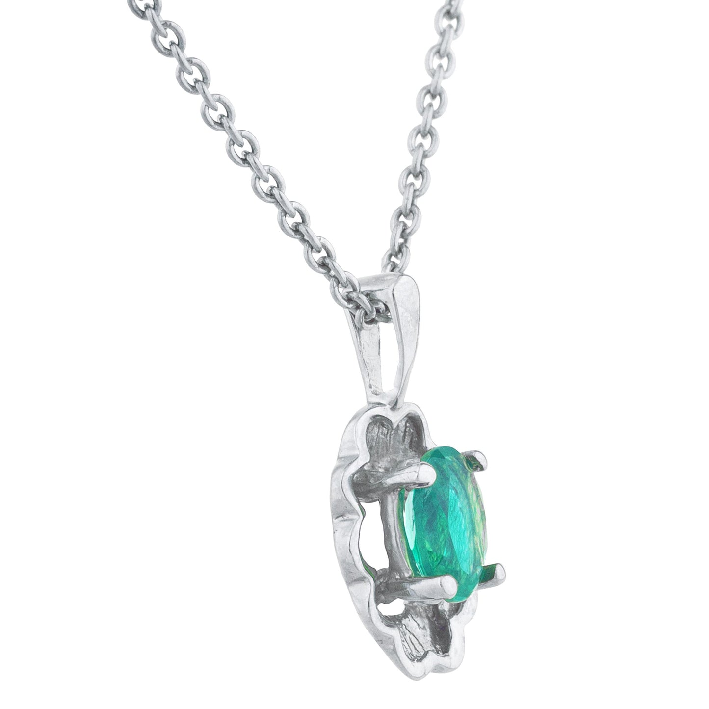 0.50 Ct Created Emerald Oval Design Pendant .925 Sterling Silver