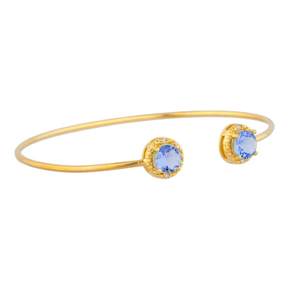 14Kt Gold Tanzanite & Diamond Round Bangle Bracelet