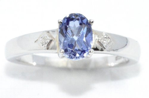 1 Ct Tanzanite & Diamond Oval Ring .925 Sterling Silver Rhodium Finish