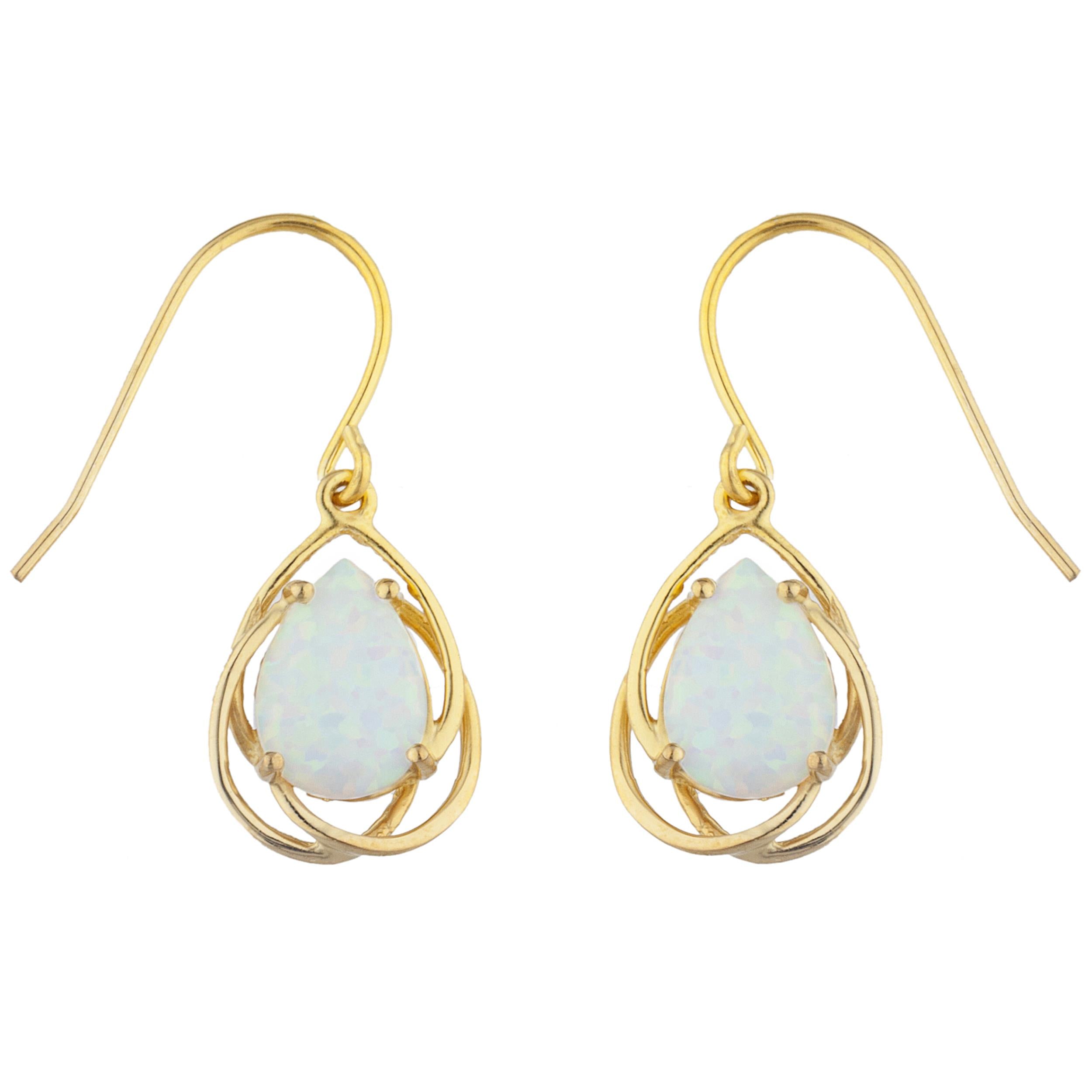 14Kt Gold Opal Pear Teardrop Design Dangle Earrings
