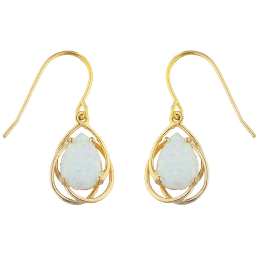 14Kt Gold Opal Pear Teardrop Design Dangle Earrings