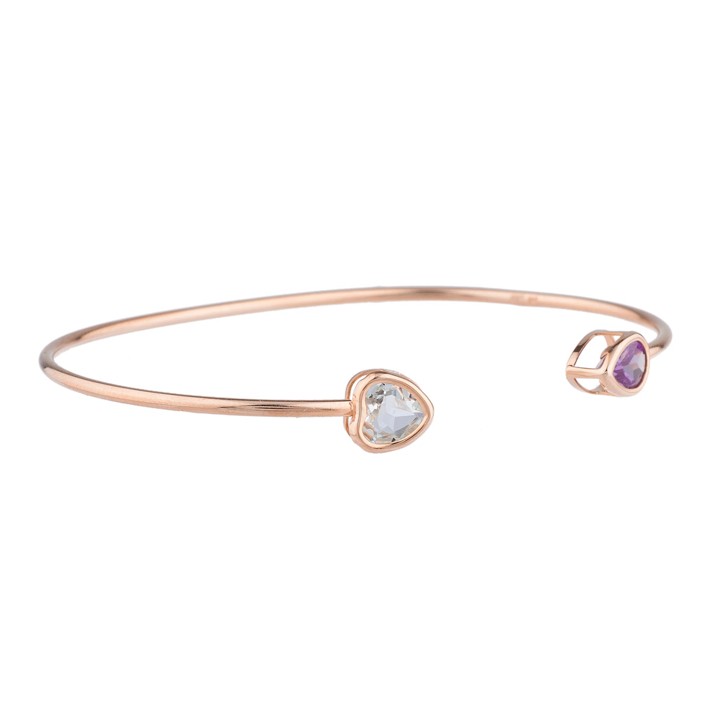 Aquamarine Heart & Alexandrite Pear Bezel Bangle Bracelet 14Kt Rose Gold Plated Over .925 Sterling Silver