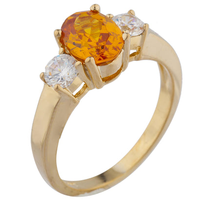 14Kt Gold 2 Ct Orange Citrine & Zirconia Oval Ring