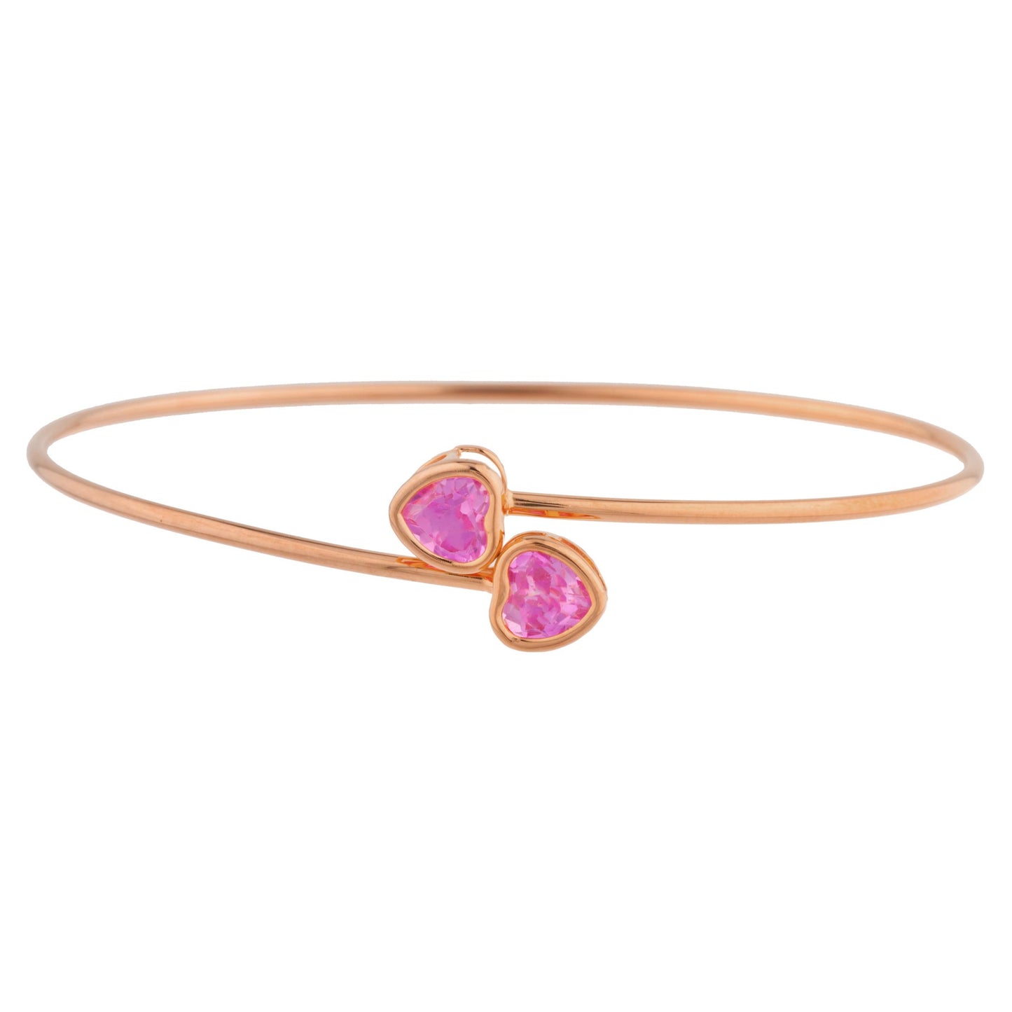 14Kt Gold Pink Sapphire Heart Bezel Bangle Bracelet