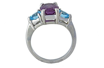 4 Ct Alexandrite Oval & Blue Topaz Heart Ring .925 Sterling Silver Rhodium Finish