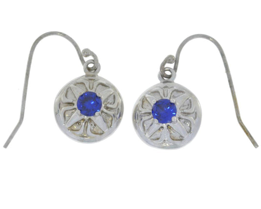 Blue Sapphire Round Dangle Earrings .925 Sterling Silver