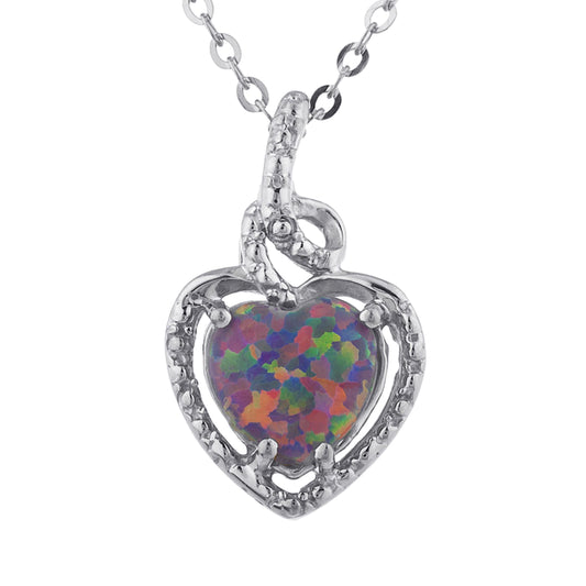 Black Opal Heart Design Pendant .925 Sterling Silver