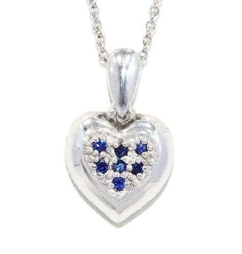 Blue Sapphire Always & Forever Engraved Heart Pendant .925 Sterling Silver Rhodium Finish