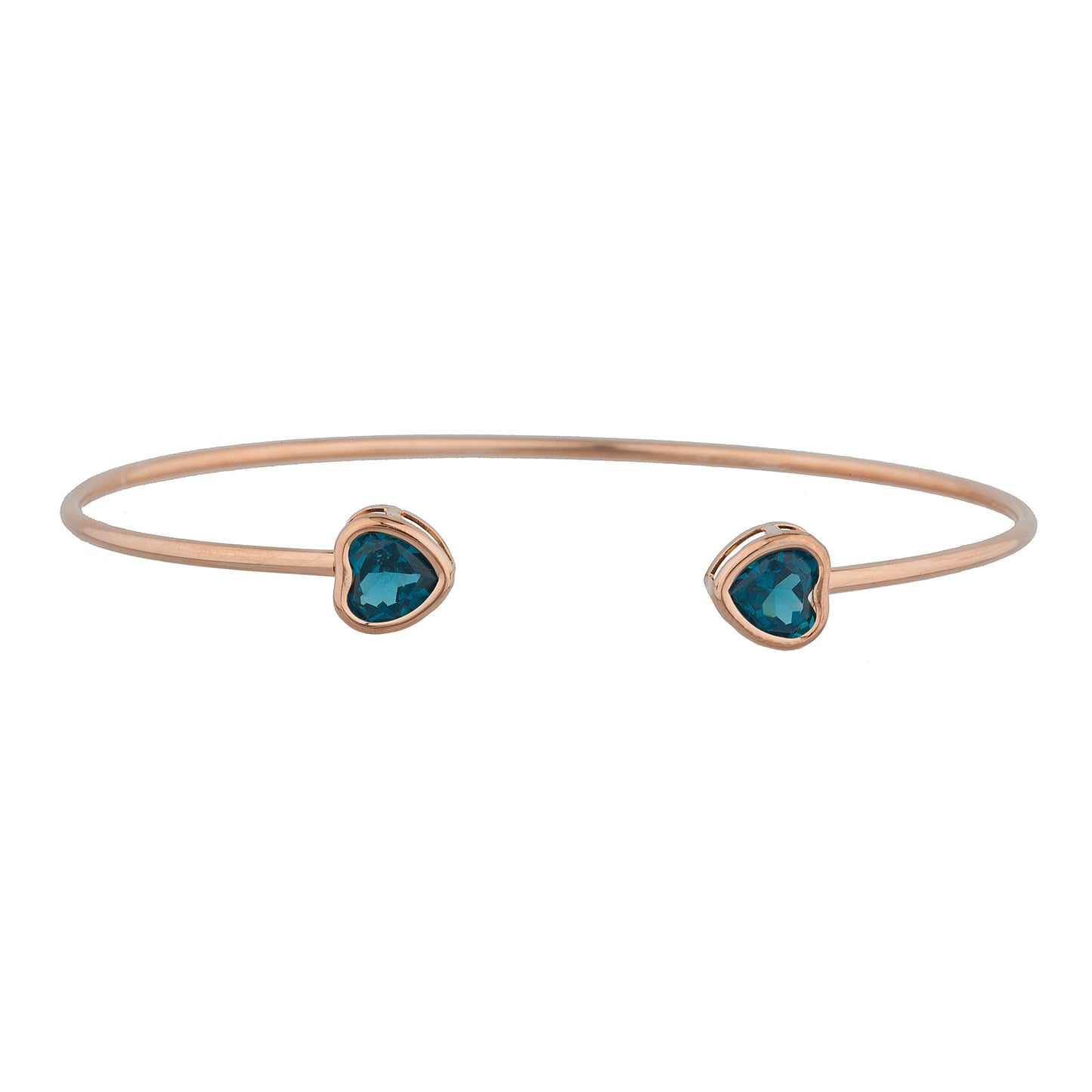 14Kt Rose Gold Plated London Blue Topaz Heart Bezel Bangle Bracelet