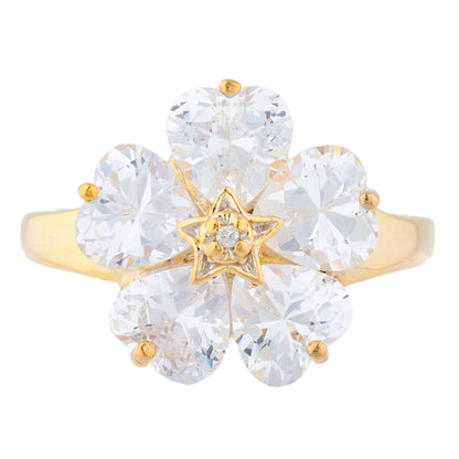 14Kt Gold Zirconia & Diamond Heart Flower Design Ring