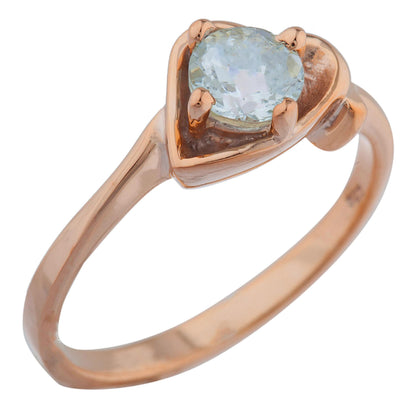 14Kt Gold Aquamarine Round Heart Ring