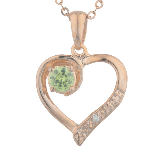 14Kt Rose Gold Plated Peridot & Diamond Heart Pendant