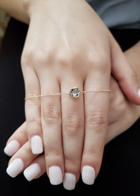 14Kt Gold Natural Aquamarine Heart Bezel Bracelet