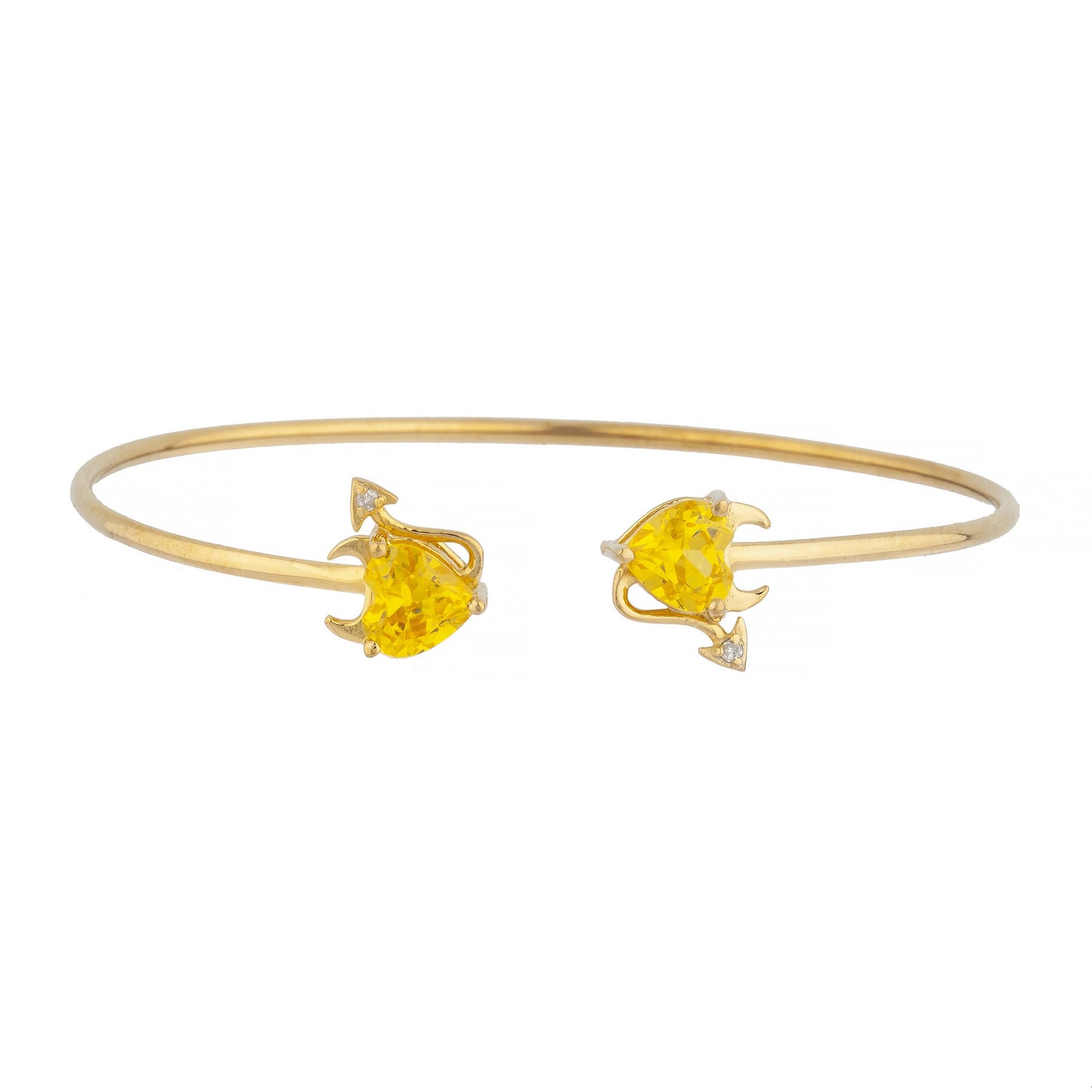 14Kt Gold Yellow Citrine & Diamond Devil Heart Bangle Bracelet