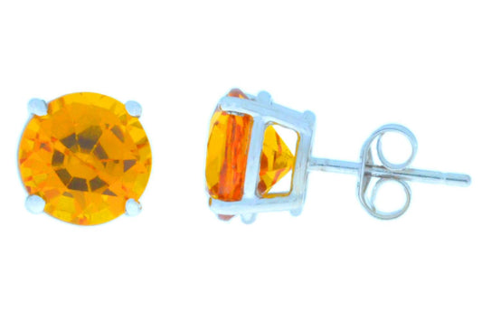 14Kt White Gold Citrine Round Stud Earrings