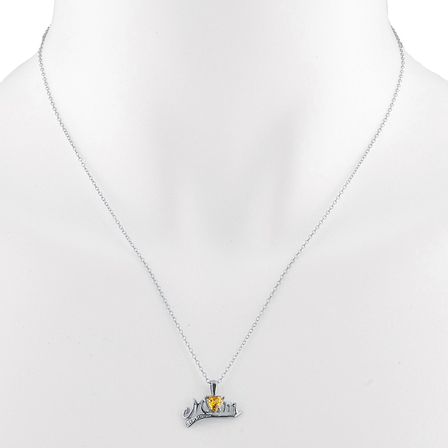 0.50 Ct Yellow Citrine & Diamond Heart Mom Pendant .925 Sterling Silver