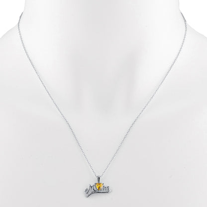 0.50 Ct Yellow Citrine & Diamond Heart Mom Pendant .925 Sterling Silver