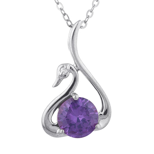 Amethyst & Diamond Swan Pendant .925 Sterling Silver