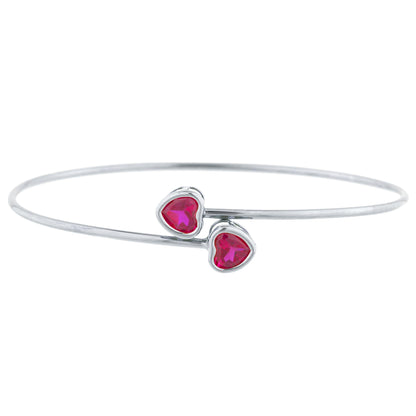 2 Ct Created Ruby Heart Bezel Bangle Bracelet .925 Sterling Silver