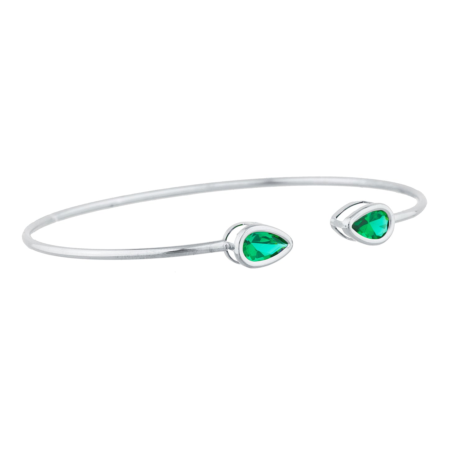 2 Ct Emerald Pear Bezel Bangle Bracelet .925 Sterling Silver