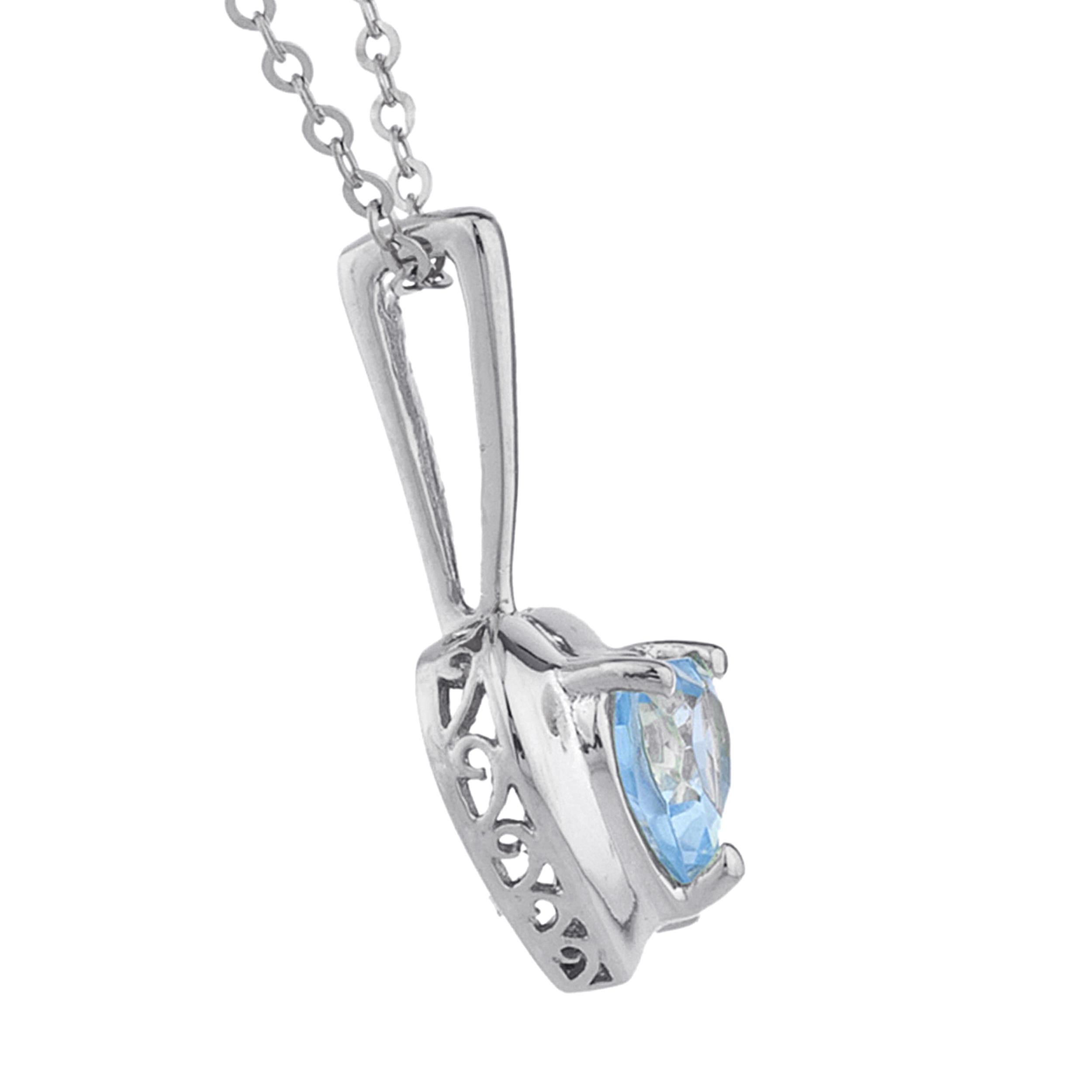 14Kt Gold Aquamarine & Diamond Heart Design Pendant Necklace