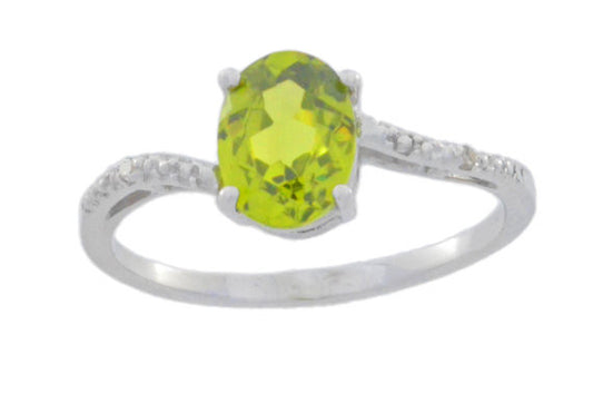 14Kt White Gold Peridot & Diamond Oval Ring