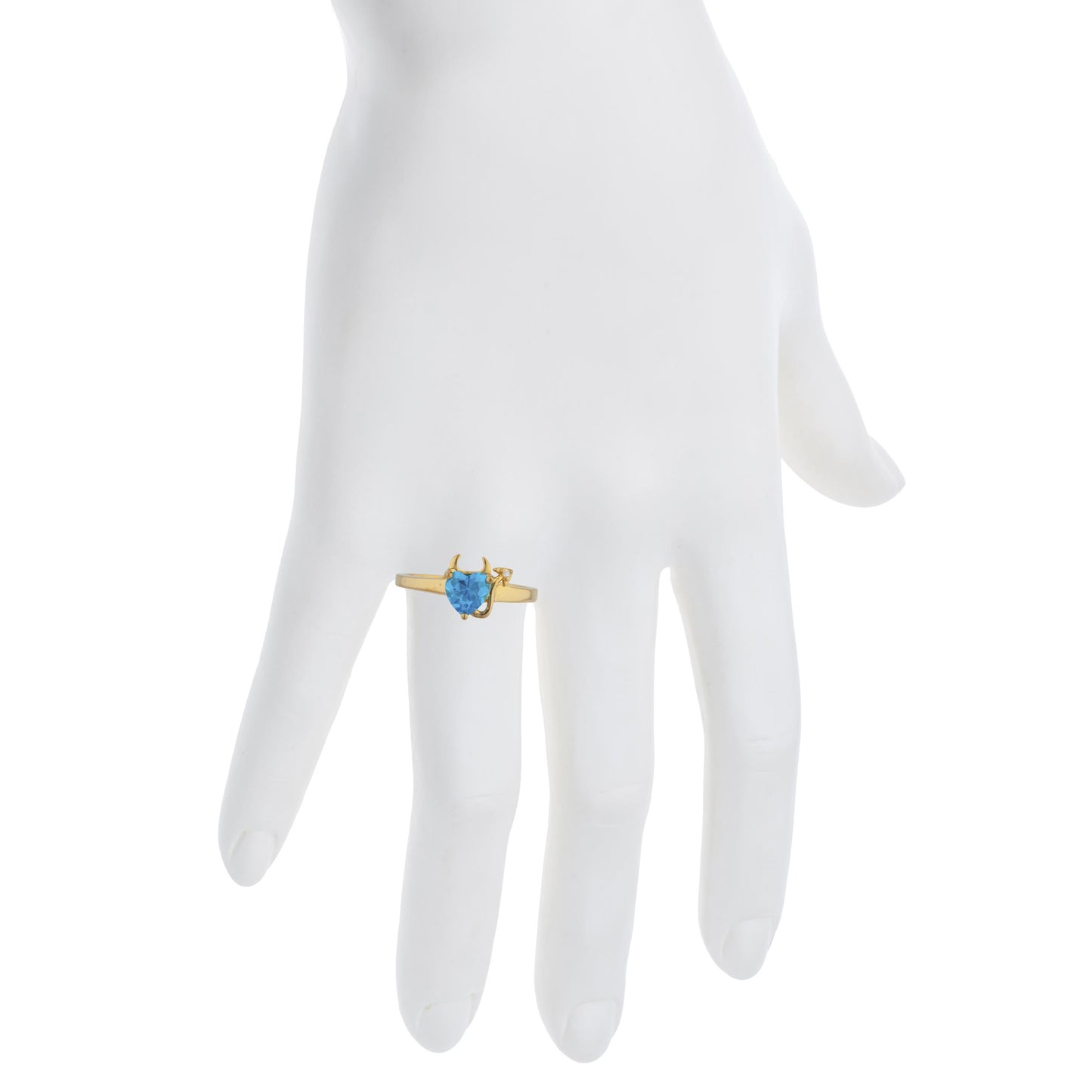 14Kt Gold Swiss Blue Topaz & Diamond Devil Heart Ring