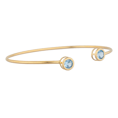 14Kt Gold Aquamarine Round Bezel Bangle Bracelet