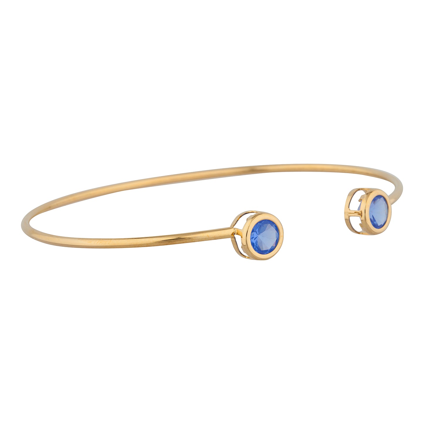 14Kt Yellow Gold Plated Tanzanite Round Bezel Bangle Bracelet