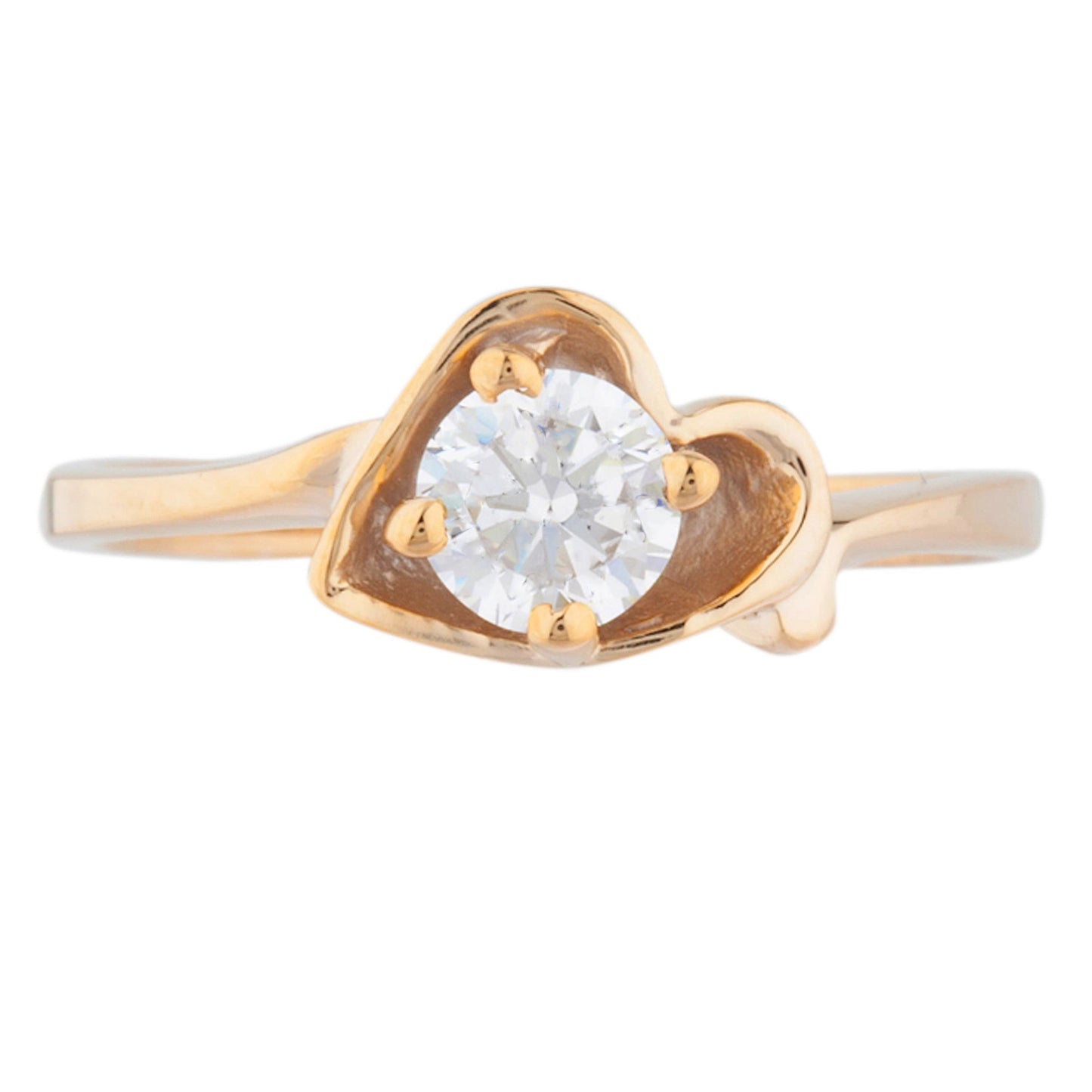 14Kt Gold White Sapphire Round Heart Ring