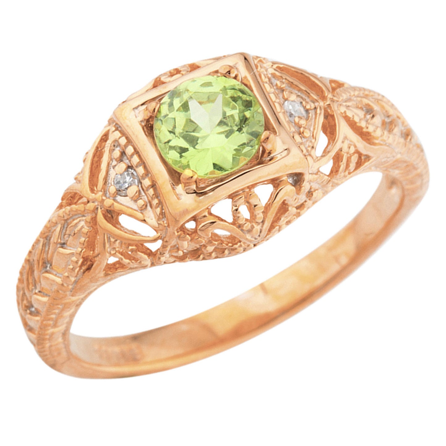 14Kt Gold Peridot & Diamond Design Round Ring