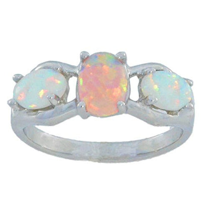 Pink Opal & White Opal Oval Ring .925 Sterling Silver