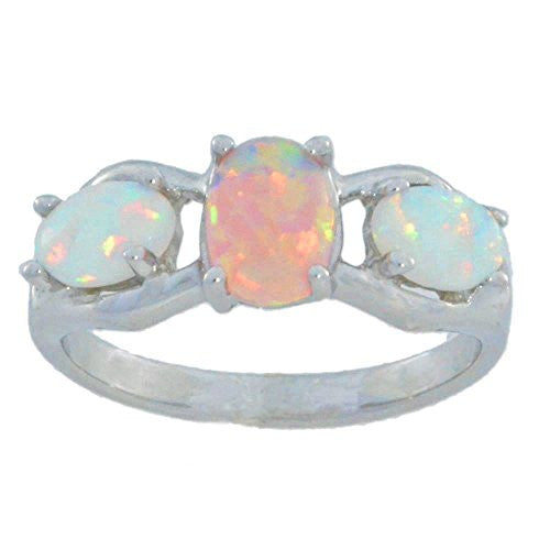 Pink Opal & White Opal Oval Ring .925 Sterling Silver