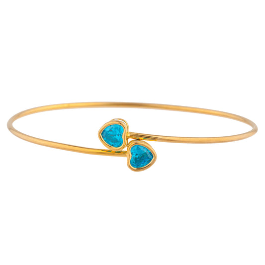 14Kt Yellow Gold Plated Swiss Blue Topaz Heart Bezel Bangle Bracelet