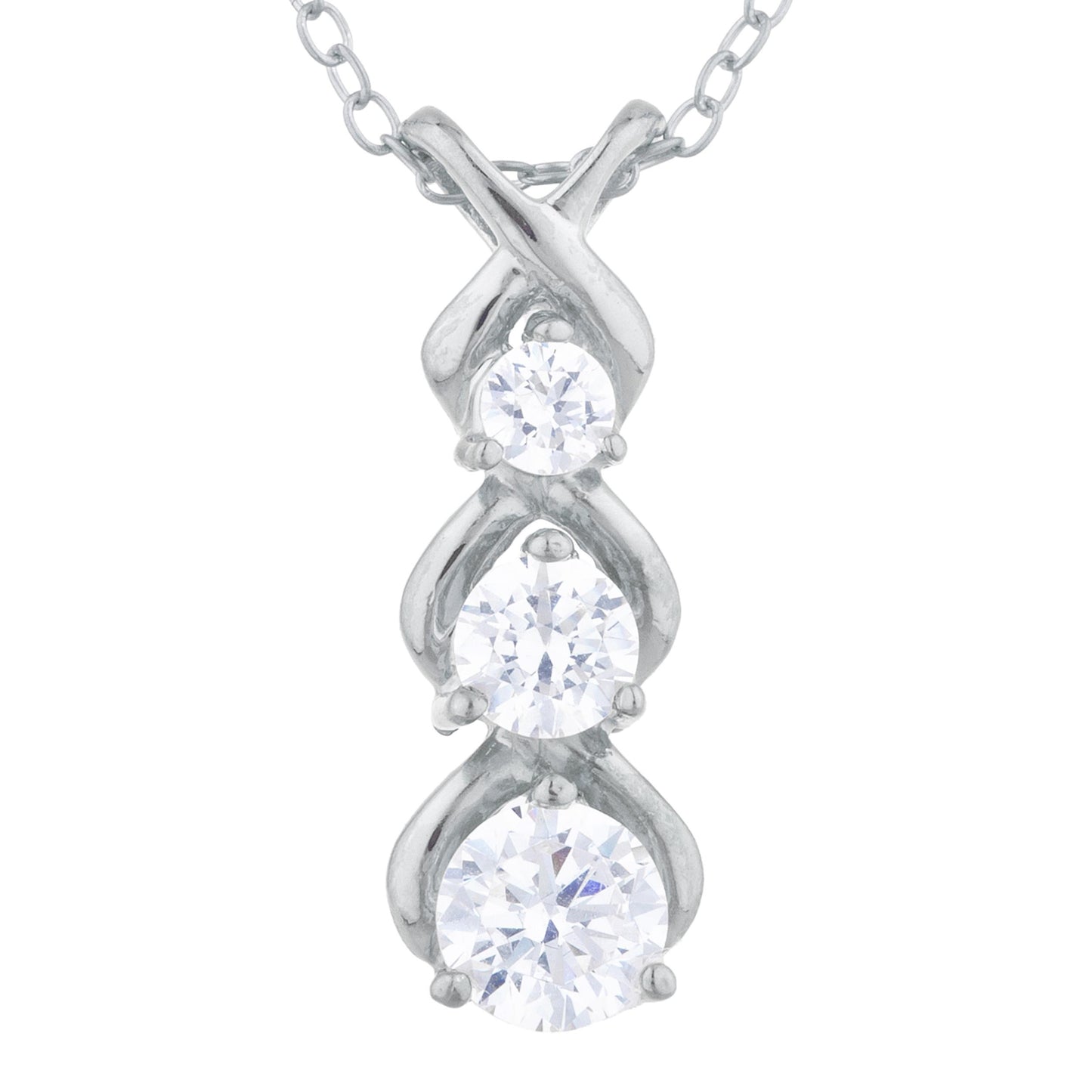 Cubic Zirconia Round Past Present Future Pendant .925 Sterling Silver