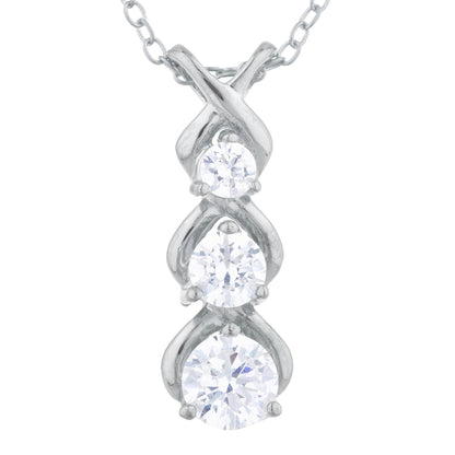 Cubic Zirconia Round Past Present Future Pendant .925 Sterling Silver