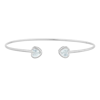 2 Ct Genuine Aquamarine Heart Bezel Bangle Bracelet .925 Sterling Silver