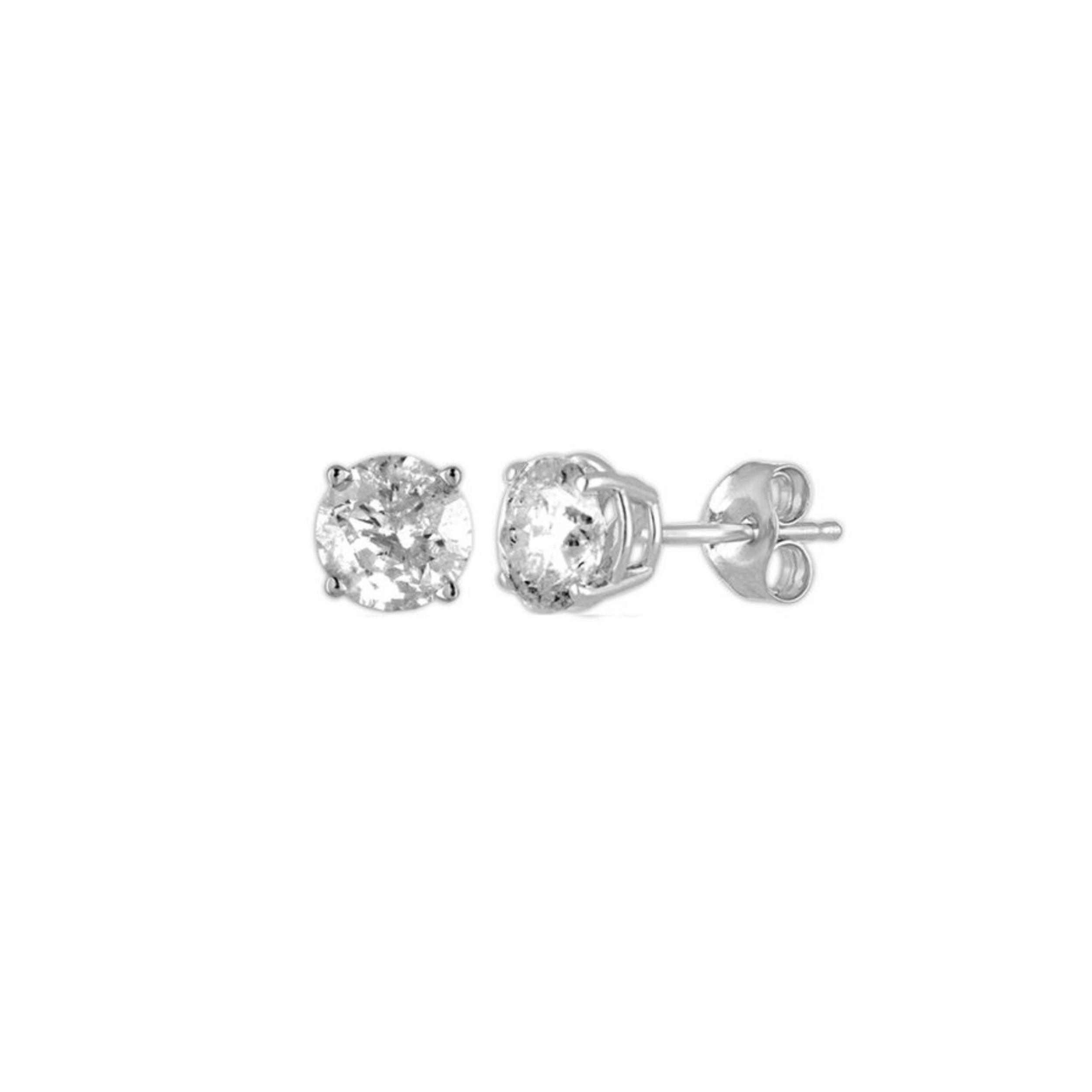 14Kt White Gold 1/10 Ct Genuine Natural Diamond Round Stud Earrings