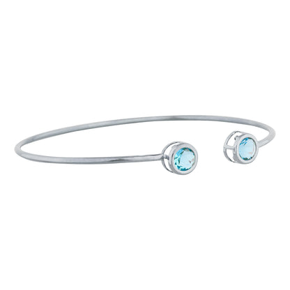 14Kt Gold Blue Topaz Round Bezel Bangle Bracelet