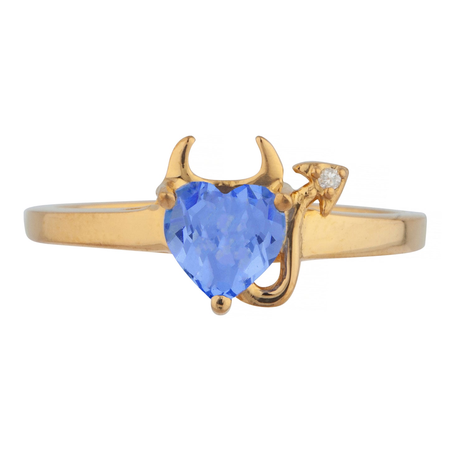 Tanzanite & Diamond Devil Heart Ring 14Kt Yellow Gold Rose Gold Silver